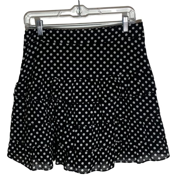 Ann Taylor -- Loft 100% Cotton Tiered Peplum Black/White Polka Dot Skirt Size 6 - Picture 5 of 7